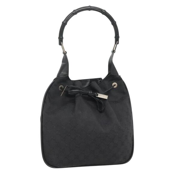 GUCCI Bamboo GG Canvas Shoulder Bag Black Silver 001 001 - Picture 1 of 16